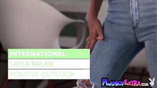Hot brunette Romanian teen Layla Balan dancing and loosing all her clothes
