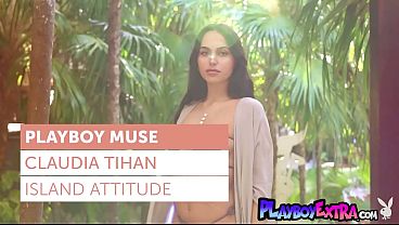 Glamorous big boobed latina teen Claudia Tihan posing naked in the pool