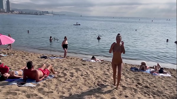 Pornstar Monica Fox naked on the beach in Spain