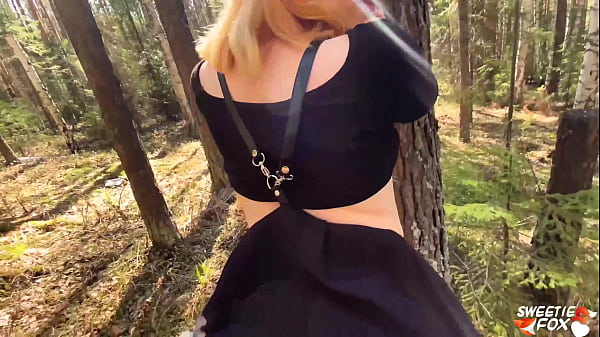Redhead Deep Sucking and Doggystyle Fucking in the Forest