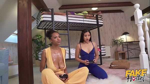 Thai Asian & Ebony Spanish Babe in Huge Natural Boobs Threesome